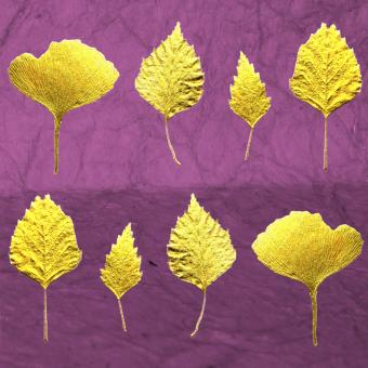 Flower Press -all seasons card range : LP16 Gold Leaves 1 (purple)