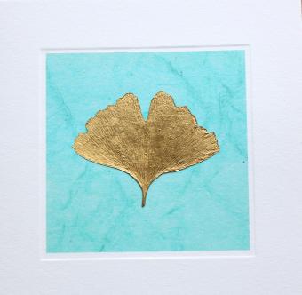 Flower Press -all seasons card range : RLG 1  GINGKO gold/turquoise
